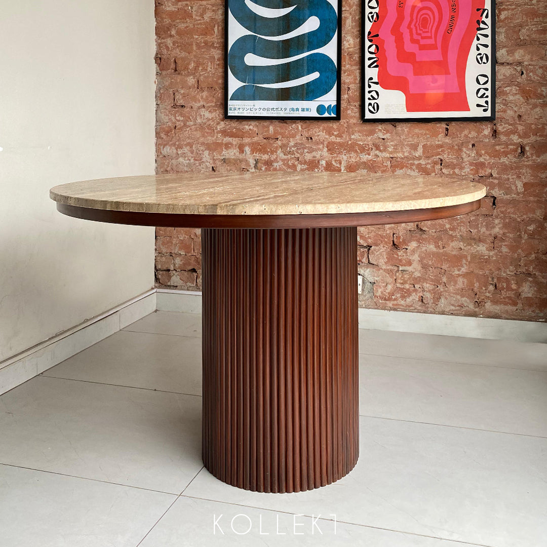 Round Pedestal Travertine Table