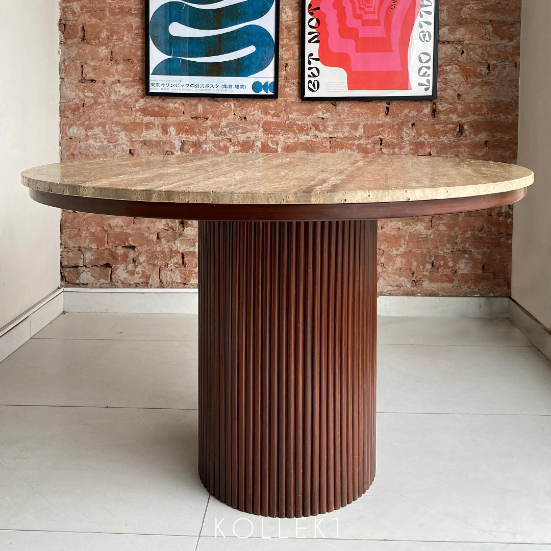 Round Pedestal Travertine Table